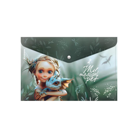 Папка-конверт с кнопкой ERICH KRAUSE "Magic Pet", A4, до 120 листов, непрозрачная, ассорти, 0,16 мм, 63509 273968 - МСК «Форвард»