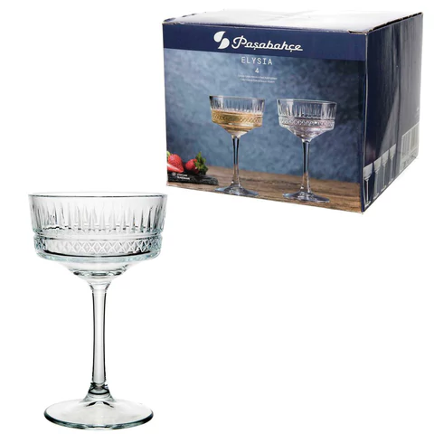 Бокал для шампанского на ножке широкий, 260 мл, КОМПЛЕКТ 4 штуки, стекло, PASABAHCE "ЭЛИЗИЯ", фирменная подарочная упаковка, 440436 700572 - МСК «Форвард»