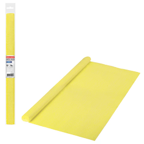 Бумага гофрированная/креповая, 32г/м2, 50х250см, желтая, в рулоне, BRAUBERG, 126529