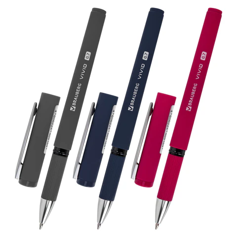 Ручка шариковая с грипом BRAUBERG "VIVID", СИНЯЯ, SOFT TOUCH покрытие, узел 0,7 мм, линия письма 0,35 мм, 144396 - МСК «Форвард»