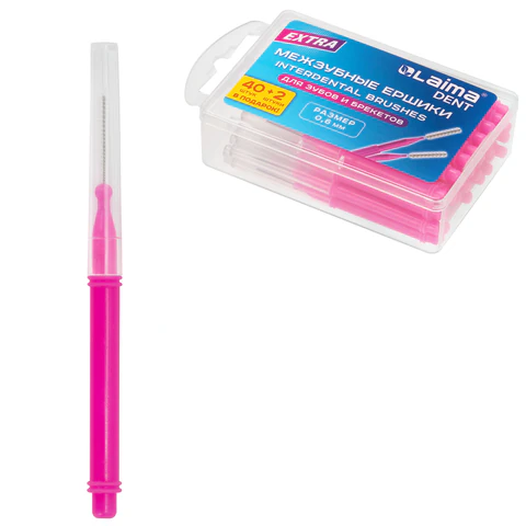 Межзубные ершики 0,7 мм для зубов и брекетов, 40 + 2 шт., в боксе, прямая ручка (I-тип), LAIMA DENT, 609411