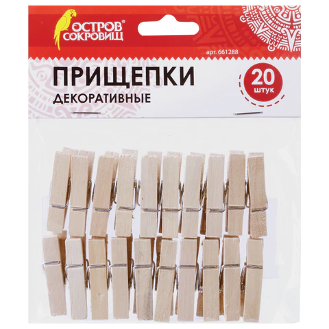 Прищепки декоративные КЛАССИКА, 20 штук, 3,5 см, дерево, ОСТРОВ СОКРОВИЩ, 661288