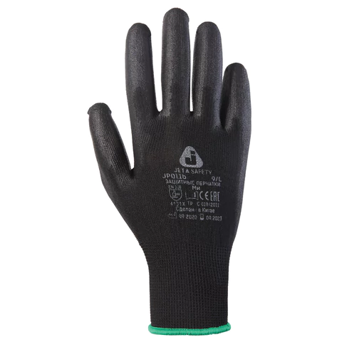 Перчатки нейлоновые JETA SAFETY, полиуретановое покрытие, КОМПЛЕКТ 12 пар, размер 9, L (большой), черные, JP011b, JP011b-L 700617 - МСК «Форвард»