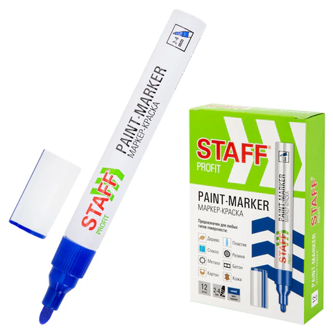 Маркер-краска лаковый (paint marker) 2-4 мм, СИНИЙ, НИТРО-ОСНОВА, STAFF PROFIT, для любых поверхностей, 152581 - МСК «Форвард»