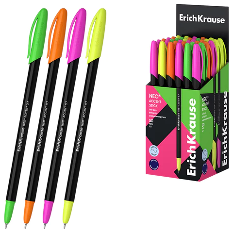 Ручка шариковая ERICH KRAUSE "Neo Stick Accent", СИНЯЯ, узел 0,7 мм, корпус ассорти, 0,26 мм, 55386 144572
