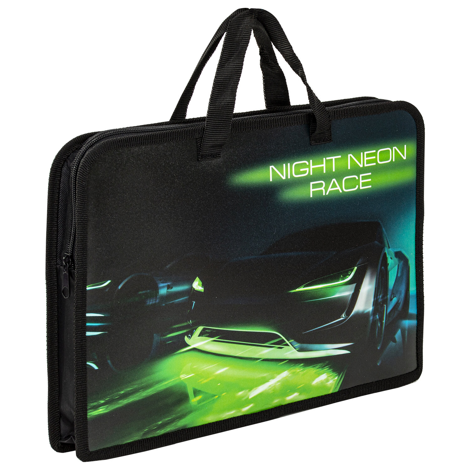 Папка на молнии с ручками ЮНЛАНДИЯ А4, 1 отделение, пластик, ширина 45 мм, Neon race, 270950