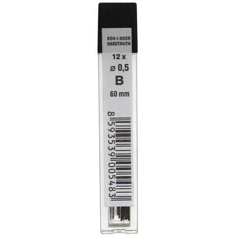 Грифели запасные 0,5 мм, B, KOH-I-NOOR, КОМПЛЕКТ 12 штук, 4152/B 415200B005PKRU 180999