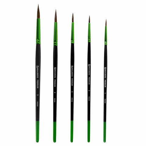 Кисти BRAUBERG PREMIUM, набор 5 шт. (из ворса пони круглые № 1, 2, 3, 4, 5), блистер, 201022 - МСК «Форвард»