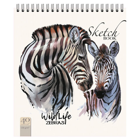 Скетчбук, белая бумага 120 г/м2, 170х195, 40л, гребень, фольга, выборочный твин лак, Зебра, 99518