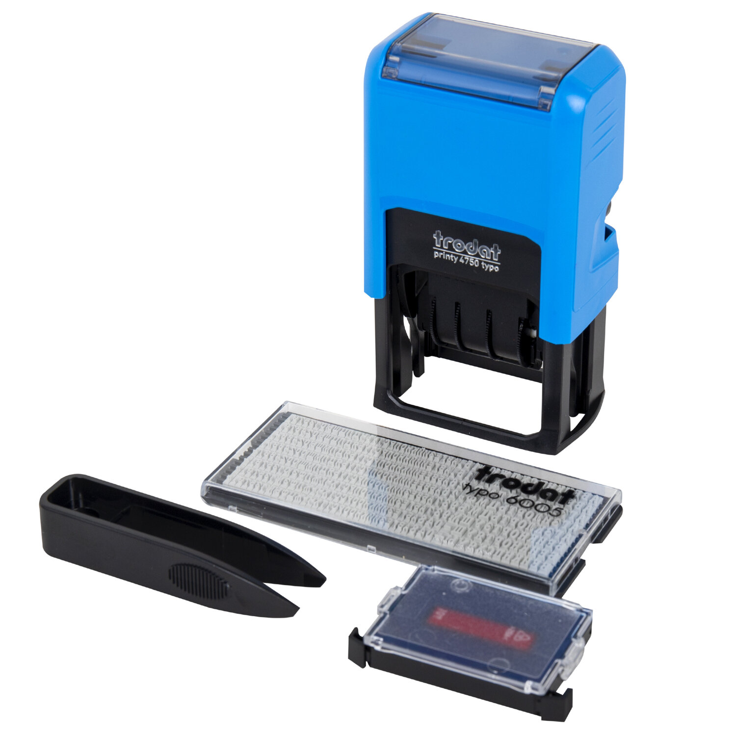 Датер самонаб. 2 строки+дата, оттиск 41*24мм сине-красный, TRODAT 4750, КАССА В КОМПЛЕКТЕ, 230555