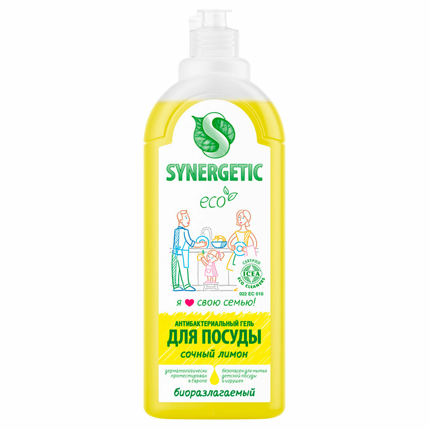 Гель для мытья посуды антибактериальный 1л SYNERGETIC "Лимон", дозатор, 103101 605557