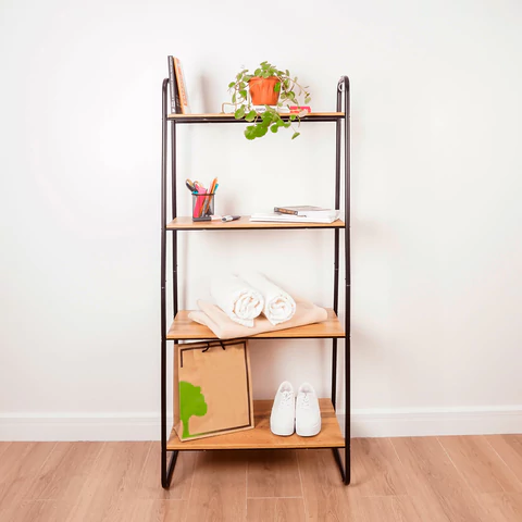 Стеллаж на металлокаркасе ZMI "Скандинавия-24", 650х385х1470 мм, 4 полки ЛДСП, черный/дуб, CТCП24 Ч 291371 - МСК «Форвард»