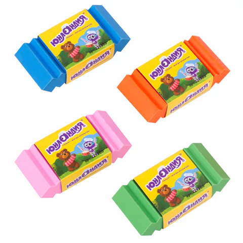 Ластик ЮНЛАНДИЯ "Юнландик-музыкант", 54*25*13мм, ассорти, картон. держатель, 229580