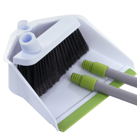 Совок для мусора + щетка, рукоятки 80 см с резьбой, пластик, зелено-белый, "ЛЕНИВКА", ЛЮБАША, 603616 - МСК «Форвард»