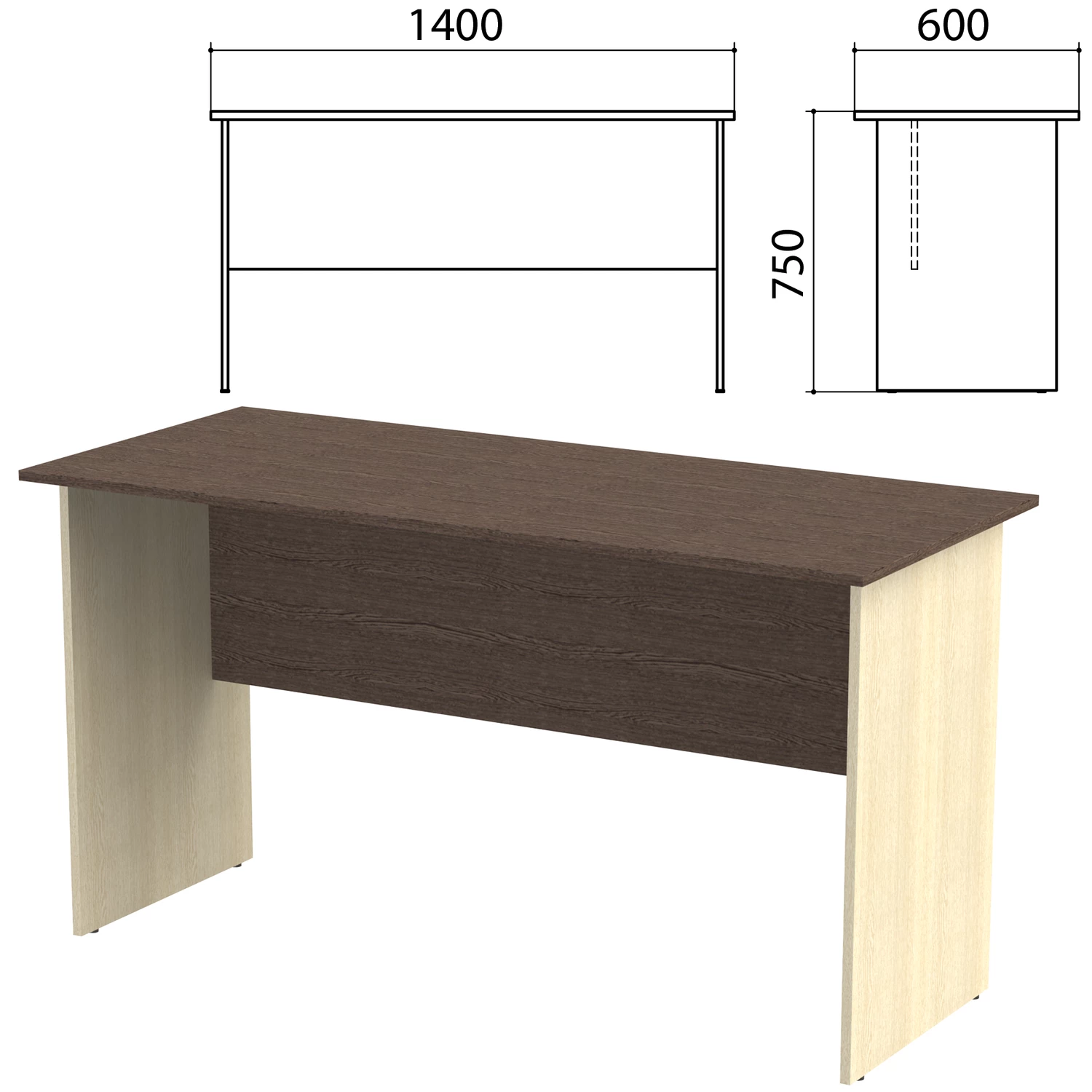 Стол письменный "Канц", 1400х600х750 мм, цвет венге/дуб молочный (КОМПЛЕКТ) 980429