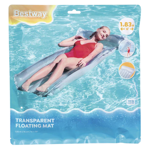Надувной матрас для плавания "Прозрачный", 183х76 см, до 100 кг, АССОРТИ, BESTWAY, 44013 680093