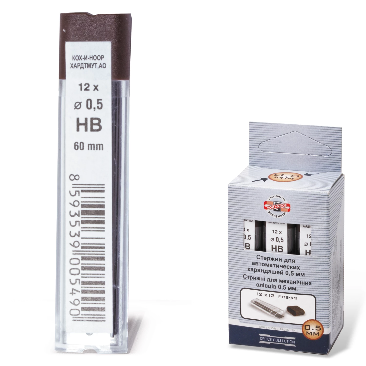 Грифели запасные 0,5 мм, HB, KOH-I-NOOR, КОМПЛЕКТ 12 штук, 4152/НВ 41520HB005PKRU 180124