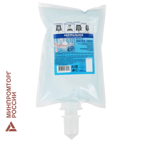 Картридж с жидким мылом-пеной одноразовый (Система S4), "Нейтральное", синее, 1 л, KEMAN, 100105-1000 607758