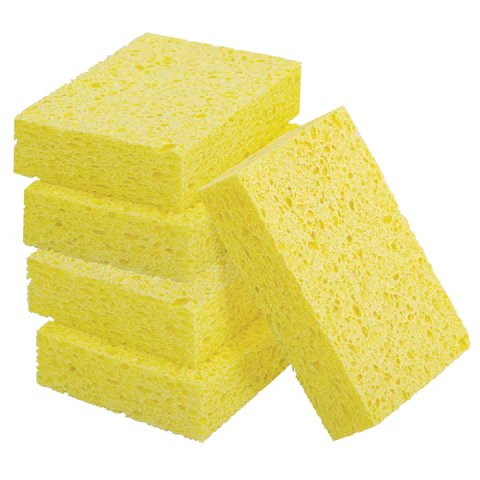 Губки для посуды 110х70х20 мм, ЦЕЛЛЮЛОЗНЫЕ, КОМПЛЕКТ 5 штук, желтые, LAIMA, 700259 - МСК «Форвард»