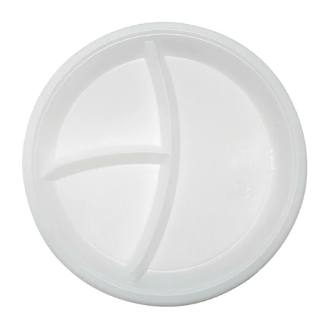 Одноразовые тарелки 3-х секционные КОМПЛЕКТ 100 шт. 210 мм, белые, ПС, холодное/горячее, LAIMA БЮДЖЕТ, 608771 - МСК «Форвард»