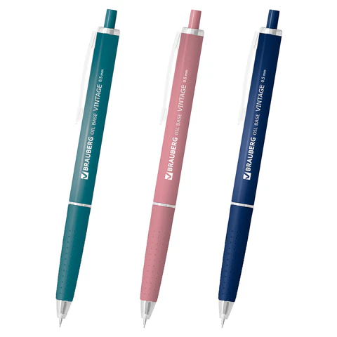 Ручка шариковая автоматическая BRAUBERG "OIL-BASE VINTAGE", корпус ассорти, СИНЯЯ, пишущий узел 0,5 мм, линия письма 0,3 мм, 144500 - МСК «Форвард»