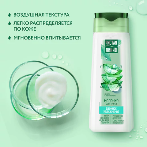 Молочко для тела 250 мл, ЧИСТАЯ ЛИНИЯ "Мята и сок алоэ", двойное увлажнение 609853 - МСК «Форвард»
