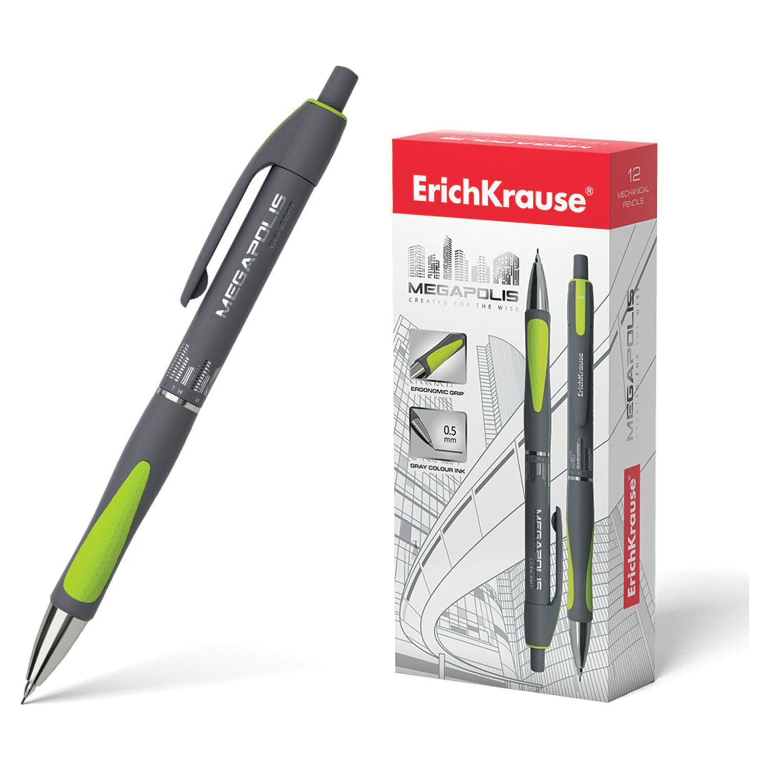 Карандаш механический 0,5 мм, ERICH KRAUSE Megapolis Concept, корпус черный, 20340 180413