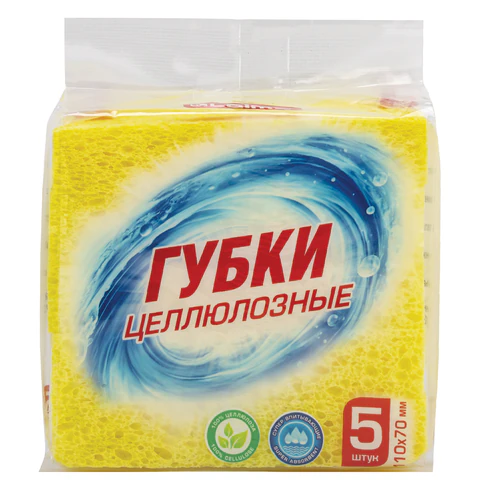Губки для посуды 110х70х20 мм, ЦЕЛЛЮЛОЗНЫЕ, КОМПЛЕКТ 5 штук, желтые, LAIMA, 700259 - МСК «Форвард»