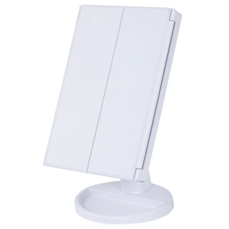Зеркало настольное с LED-подсветкой для макияжа, размер 24х18 см, складное, увеличение х2, х3, х10, белое, BRABIX, 609337 - МСК «Форвард»