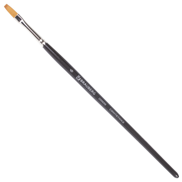 Кисть художественная проф. BRAUBERG ART CLASSIC, синтетика мягкая под колонок, плоск, № 6, кор руч 200698