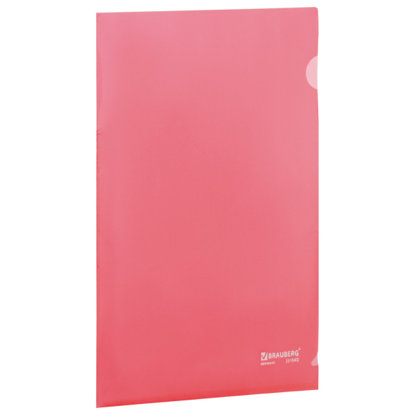 Папка-уголок жесткая BRAUBERG красная 0,15мм, 221640