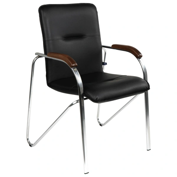 Кресло для приемных и переговорных "Samba" (дерево 1.031), хром.каркас, кожзам черный V-14 530570