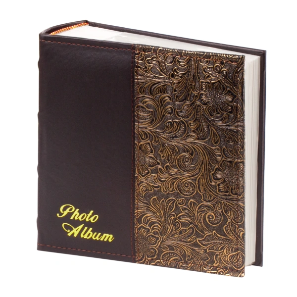 Фотоальбом BRAUBERG на 300 фото 10*15 см, под кожу, бумажные страницы, бокс, коричнев+золото, 391118