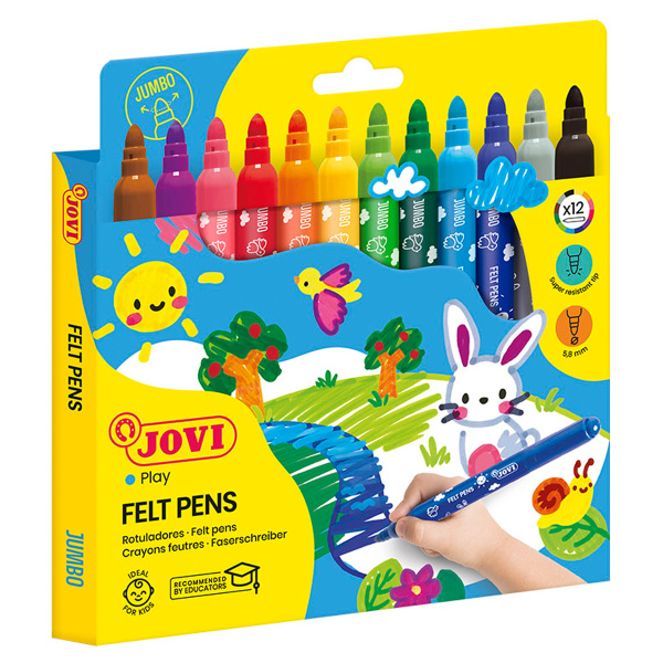 Фломастеры утолщенные JOVI (Испания) MAXI, 12 цв., трехгранные, ДЛЯ МАЛЫШЕЙ, вент. колпачок, 1712 083506