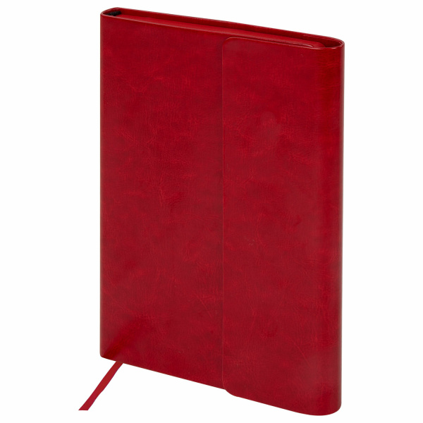 Ежедневник с магнитным клапаном недатированный под кожу А5 красный, BRAUBERG Magnetic X, 113281