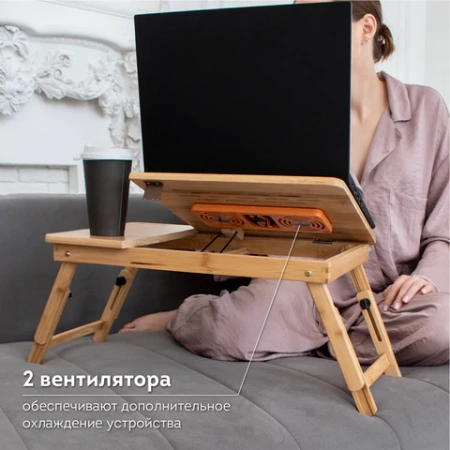 Столик БАМБУКОВЫЙ складной для ноутбука/завтрака, с охлаждением, DASWERK (ДАСВЕРК), 532583 - МСК «Форвард»