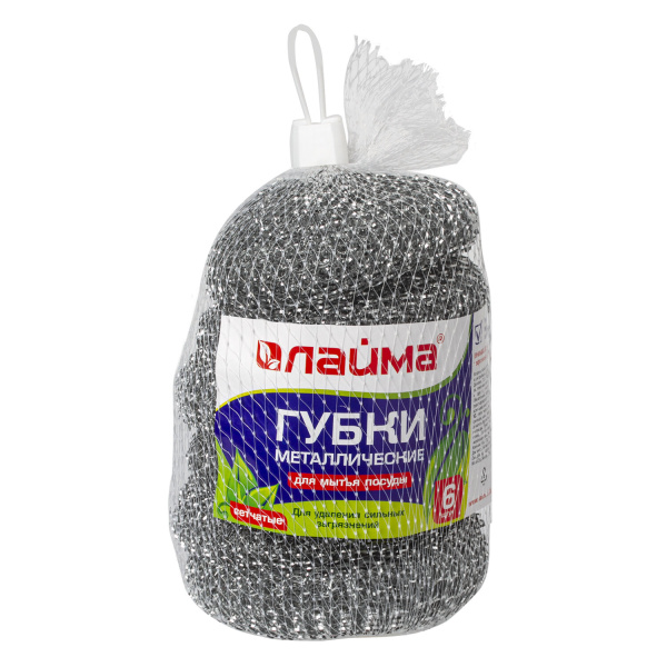 Губки (мочалки) для посуды металлические LAIMA, КОМПЛЕКТ 6шт., сетчатые по 15 г, 603103