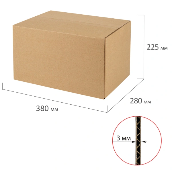 Гофроящик д380*ш280*в225 мм, марка Т22, профиль В, FEFCO 0201 / ГОСТ исполнение А, 440055