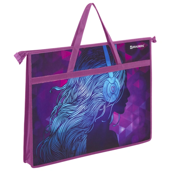 Папка для рисунков и чертежей с ручками BRAUBERG А3, пластик, молния сверху, Melody, 228201