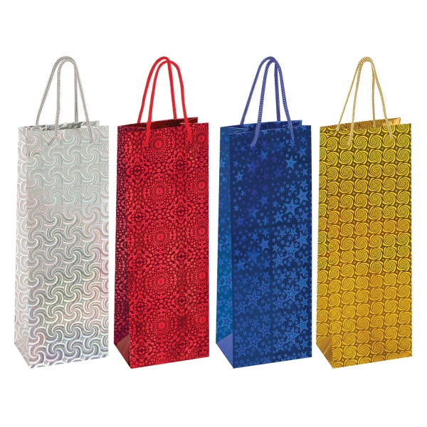 Пакет подарочный 13x8,5x36 см, ЗОЛОТАЯ СКАЗКА голография, ассорти 4 цвета, 606608