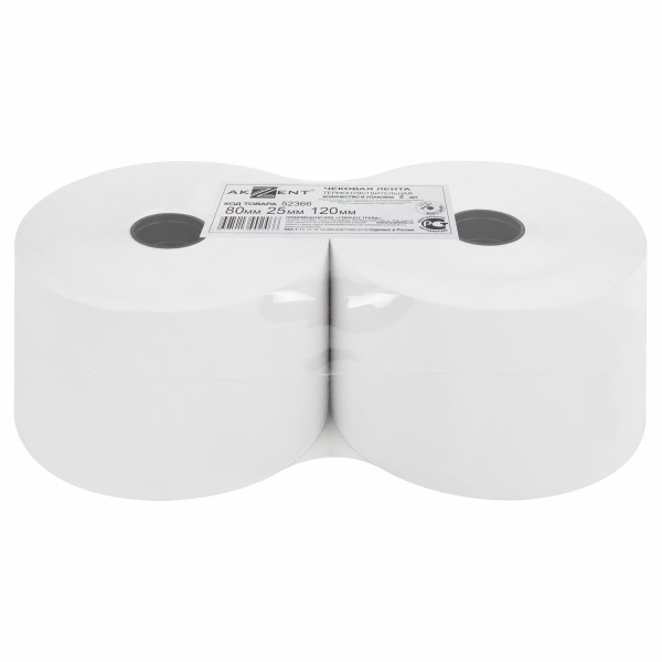 Чековая лента ТЕРМОБУМ 80мм (диаметр 120мм, длина 150м, вт.26мм) слой наружу КОМПЛ. 2шт AKZENT 52366  110883
