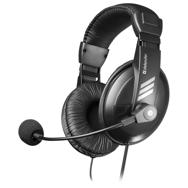 Наушники с микрофоном (гарнитура) DEFENDER HN-750, провод., 2м, с оголов., черные, 63750 511101