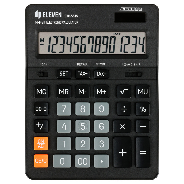 Калькулятор настольный Eleven SDC-554S, 14 разрядов, двойное питание, 155*205*36мм, черный SDC-554S 339207