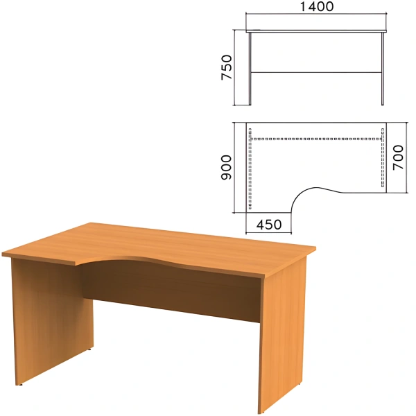 Стол письменный эргономичный "Фея" (ш1400*г900*в750 мм), левый, цвет орех милан, СФ07.5