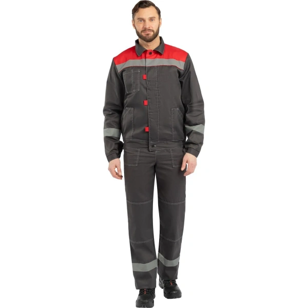 Костюм рабочий летний мужской л20-КПК с СОП серый/красный (размер 96-100 (48-50), рост 182-188) 829810 минпромторг  - МСК «Форвард»