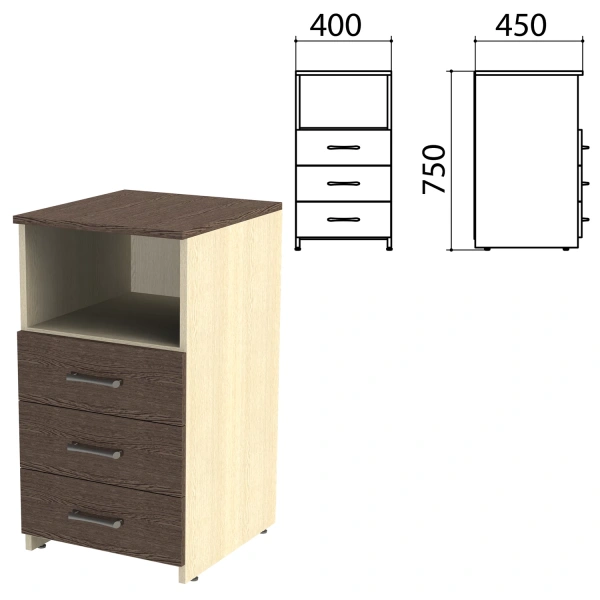 Тумба приставная "Канц", 400х450х750 мм, 3 ящика, полка, цвет дуб молочный/венге (КОМПЛЕКТ)  980518