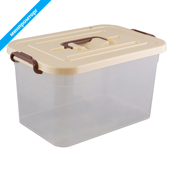 Ящик-контейнер 10л с КРЫШКОЙ НА ЗАЩЕЛКАХ И РУЧКОЙ 19х35х23см пластик, прозрачный, крышка ассорти,810 530765