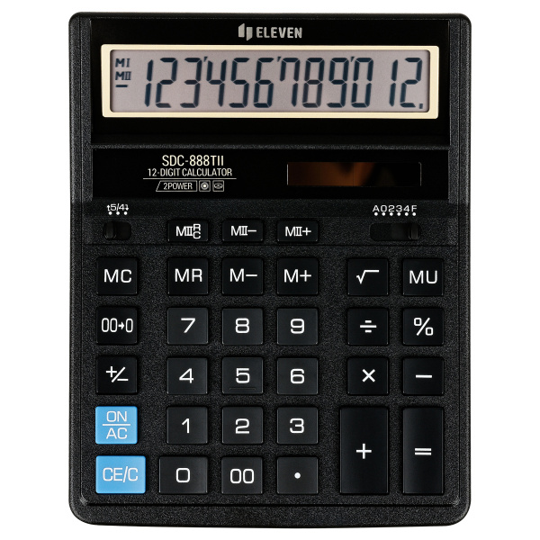 Калькулятор настольный Eleven SDC-888TII, 12 разрядов, двойное питание, 158*203*31мм, черный 339221
