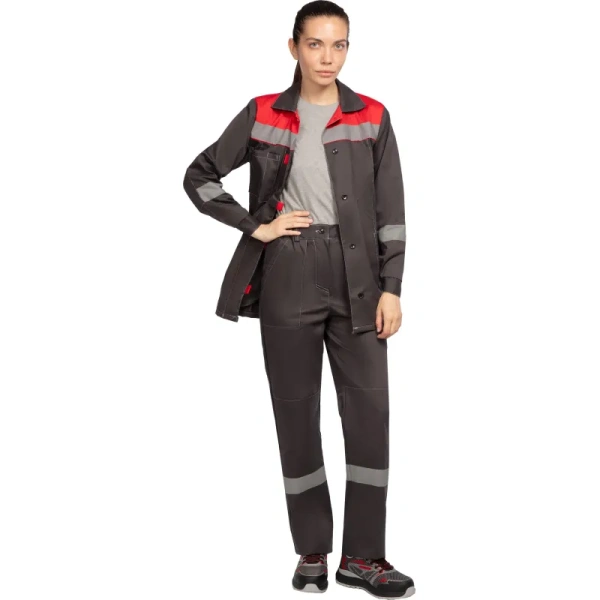 Костюм рабочий летний женский л20-КБР с СОП серый/красный (размер 104-108 (52-54), рост 170-176) 829839 - МСК «Форвард»
