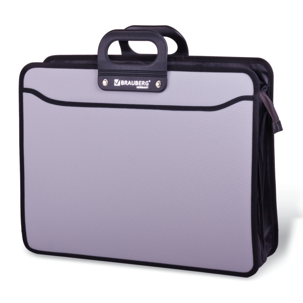 Папка-портфель пласт. БОЛЬШОГО ФОРМАТА  BRAUBERG ПОРТФОЛИО, А3 (470х380х130мм),3 отд., серый, 223080